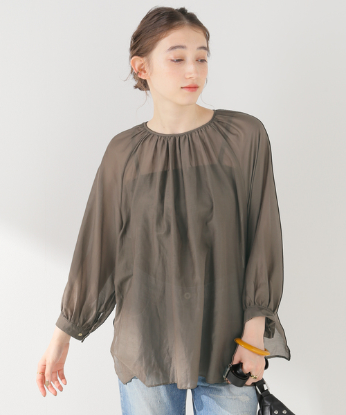 セール】コットンシルクローンギャザーブラウス（シャツ