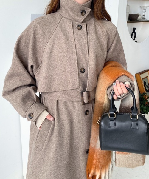 moment+(モーメントプラス)の「【累計販売枚数2万枚突破!】ニットメルトン2WAYアレンジカラーロングコート(ステンカラーコート・レディース・キャメル/ブラック/アイボリー/チャコールグレー/ブラウン系その他・M/S/L)」の13枚目の写真