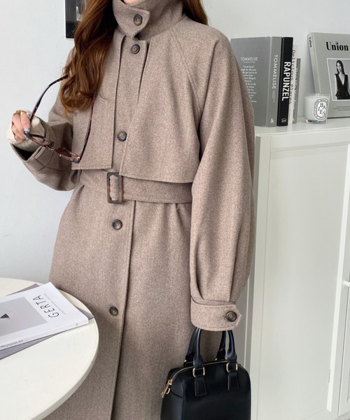 moment+(モーメントプラス)の「【累計販売枚数2万枚突破!】ニットメルトン2WAYアレンジカラーロングコート(ステンカラーコート・レディース・キャメル/ブラック/アイボリー/チャコールグレー/ブラウン系その他・M/S/L)」の14枚目の写真