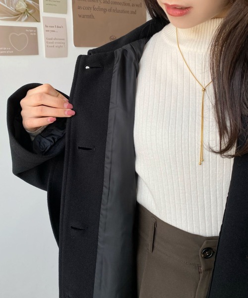 moment+(モーメントプラス)の「【累計販売枚数2万枚突破!】ニットメルトン2WAYアレンジカラーロングコート(ステンカラーコート・レディース・キャメル/ブラック/アイボリー/チャコールグレー/ブラウン系その他・M/S/L)」の18枚目の写真