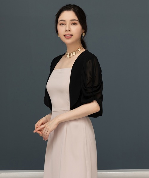 DRESS PLUS(ドレスプラス)の「ボレロ ショートジャケット パーティーボレロ ドレス シフォン(カーディガン/ボレロ・レディース・ライラック/ナチュラル/ブラック/チャコールアッシュ・M/L/XL/S)」の5枚目の写真
