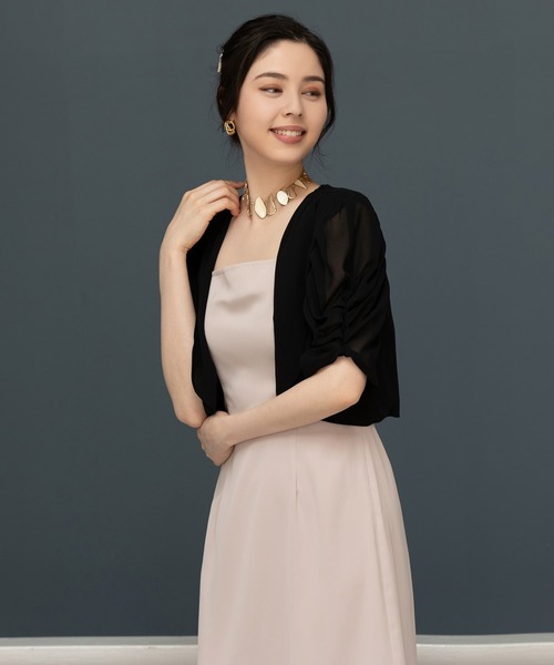 DRESS PLUS(ドレスプラス)の「ボレロ ショートジャケット パーティーボレロ ドレス シフォン(カーディガン/ボレロ・レディース・ライラック/ナチュラル/ブラック/チャコールアッシュ・M/L/XL/S)」の13枚目の写真