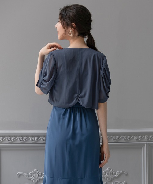 DRESS PLUS(ドレスプラス)の「ボレロ ショートジャケット パーティーボレロ ドレス シフォン(カーディガン/ボレロ・レディース・ライラック/ナチュラル/ブラック/チャコールアッシュ・M/L/XL/S)」の6枚目の写真