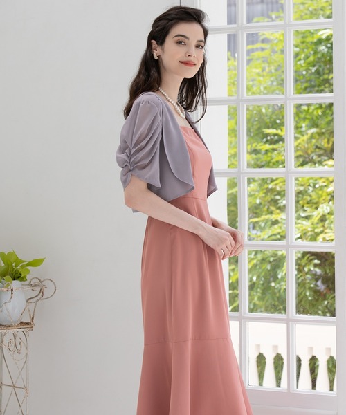 DRESS PLUS(ドレスプラス)の「ボレロ ショートジャケット パーティーボレロ ドレス シフォン(カーディガン/ボレロ・レディース・ライラック/ナチュラル/ブラック/チャコールアッシュ・M/L/XL/S)」の7枚目の写真