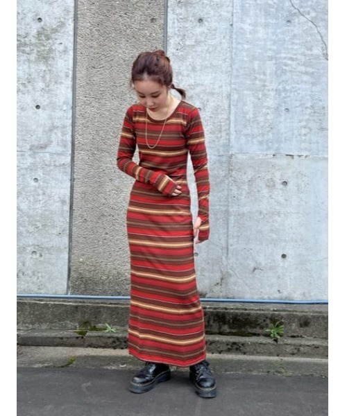 セール】MULTI BORDER L/OP マルチボーダー ロングワンピース