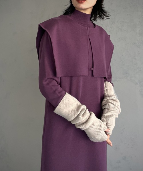 &g'aime（アンジェム）の「【&g’aime】ケープレイヤードニットワンピース/2piece（ワンピース・レディース・ブラック/パープル/グレイッシュベージュ/チャコール・FREE）」の10枚目の写真