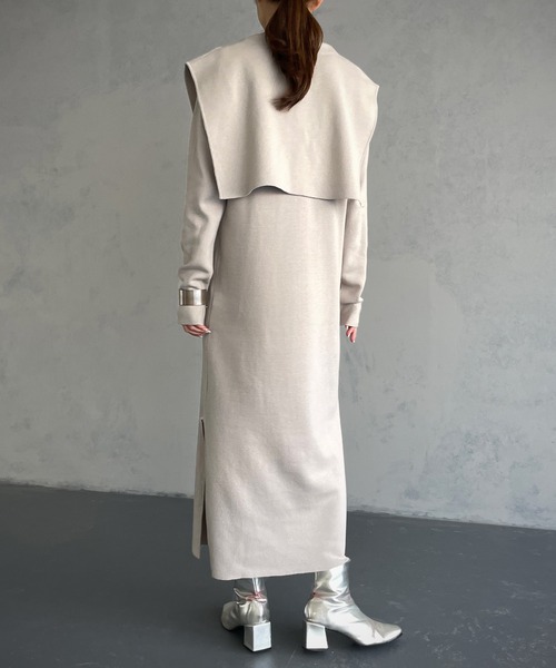 &g'aime（アンジェム）の「【&g’aime】ケープレイヤードニットワンピース/2piece（ワンピース・レディース・ブラック/パープル/グレイッシュベージュ/チャコール・FREE）」の9枚目の写真