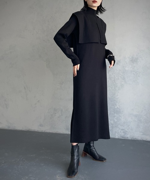 &g'aime（アンジェム）の「【&g’aime】ケープレイヤードニットワンピース/2piece（ワンピース・レディース・ブラック/パープル/グレイッシュベージュ/チャコール・FREE）」の5枚目の写真