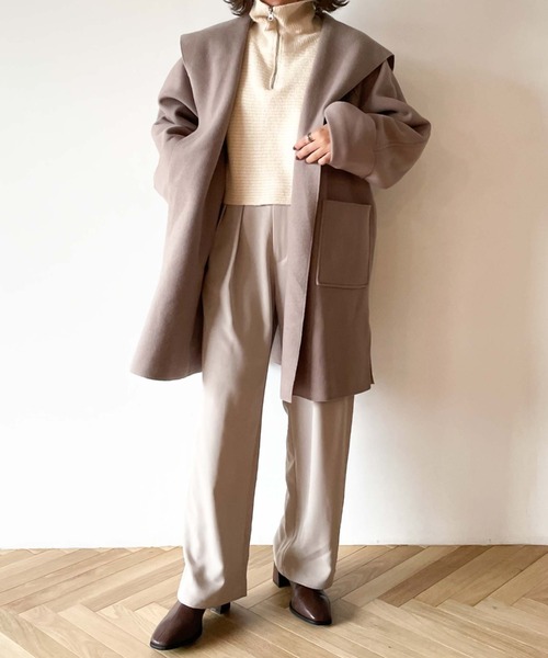 archives(アルシーヴ)の「ニードルパンチフードコート(その他アウター・レディース・ブラック/モカ/グレイッシュベージュ/ブルー・MEDIUM)」の9枚目の写真