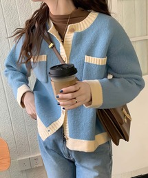 バイカラーニットカーディガン