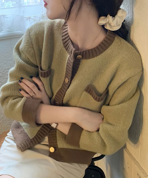 Amulet(アミュレット)の「バイカラーニットカーディガン(カーディガン/ボレロ・レディース・ピンク/ブルー/グリーン/ブラック・FREE)」の8枚目の写真