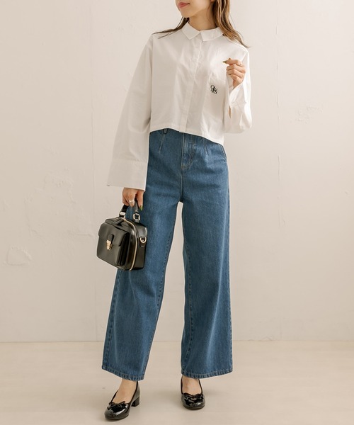 OLIVE des OLIVE（オリーブデオリーブ）の「クロップド丈シャツ（シャツ/ブラウス・レディース・オフホワイト/サックスブルー・FREE）」の9枚目の写真