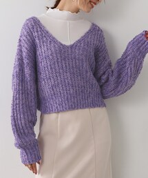 Cutie Blonde | ゆるVネック ふわふわMIXショートニット(ニット/セーター)