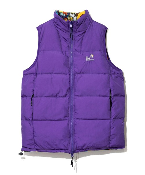 go slow caravan（ゴースローキャラバン）の「ナイロン x 総柄プリント BIGダウンベスト（ダウンベスト・メンズ・オレンジ/パープル/ブラック・MEDIUM/LARGE）」の3枚目の写真