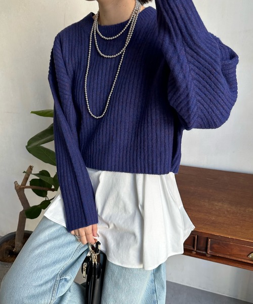 DouDou（ドゥドゥ）の「ヤクショート丈プルオーバー＋インナーセット（ニット/セーター・レディース・ブラック/ベージュ/パープル・FREE）」の3枚目の写真