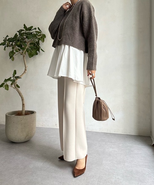 DouDou（ドゥドゥ）の「ヤクショート丈プルオーバー＋インナーセット（ニット/セーター・レディース・ブラック/ベージュ/パープル・FREE）」の15枚目の写真