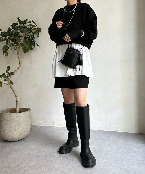 DouDou（ドゥドゥ）の「ヤクショート丈プルオーバー＋インナーセット（ニット/セーター・レディース・ブラック/ベージュ/パープル・FREE）」の21枚目の写真