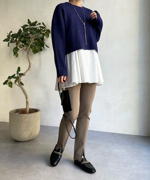 DouDou（ドゥドゥ）の「ヤクショート丈プルオーバー＋インナーセット（ニット/セーター・レディース・ブラック/ベージュ/パープル・FREE）」の17枚目の写真