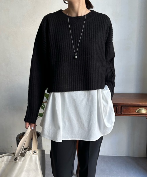 DouDou（ドゥドゥ）の「ヤクショート丈プルオーバー＋インナーセット（ニット/セーター・レディース・ブラック/ベージュ/パープル・FREE）」の6枚目の写真