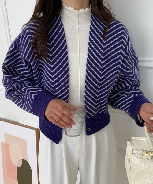 ABITOKYO(アビトーキョー)の「ヘリンボーンニット ショートカーディガン(カーディガン/ボレロ・レディース・ベージュ/グリーン/ブルー/ブラック・FREE)」の8枚目の写真