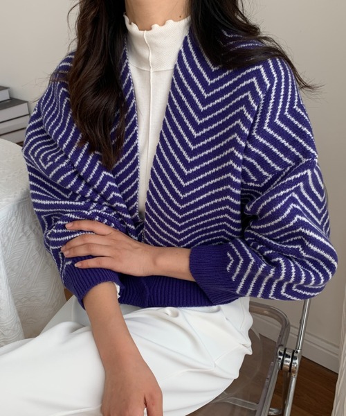 ABITOKYO(アビトーキョー)の「ヘリンボーンニット ショートカーディガン(カーディガン/ボレロ・レディース・ベージュ/グリーン/ブルー/ブラック・FREE)」の10枚目の写真