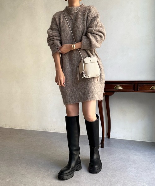 DouDou（ドゥドゥ）の「シャギーニットチュニックワンピース（ワンピース・レディース・ブラック/アイボリー/ベージュ・FREE）」の3枚目の写真