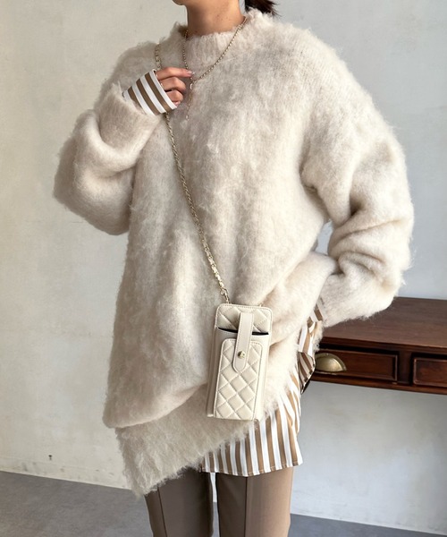 DouDou（ドゥドゥ）の「シャギーニットチュニックワンピース（ワンピース・レディース・ブラック/アイボリー/ベージュ・FREE）」の2枚目の写真