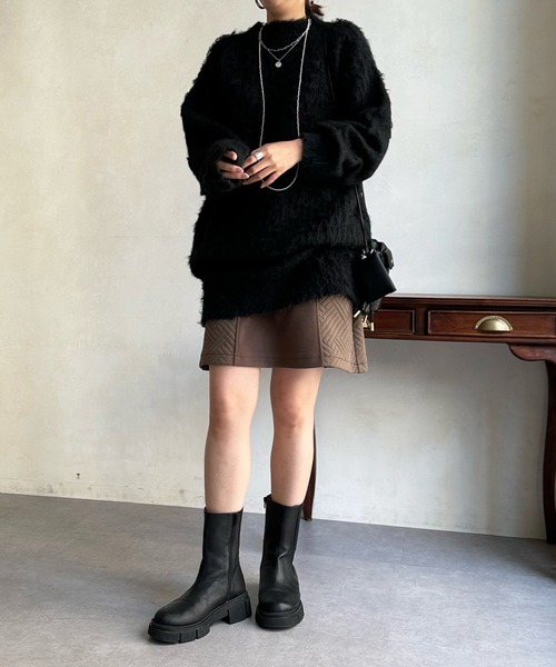 DouDou（ドゥドゥ）の「シャギーニットチュニックワンピース（ワンピース・レディース・ブラック/アイボリー/ベージュ・FREE）」の4枚目の写真