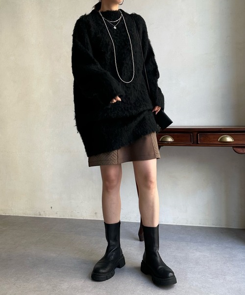 DouDou（ドゥドゥ）の「シャギーニットチュニックワンピース（ワンピース・レディース・ブラック/アイボリー/ベージュ・FREE）」の6枚目の写真