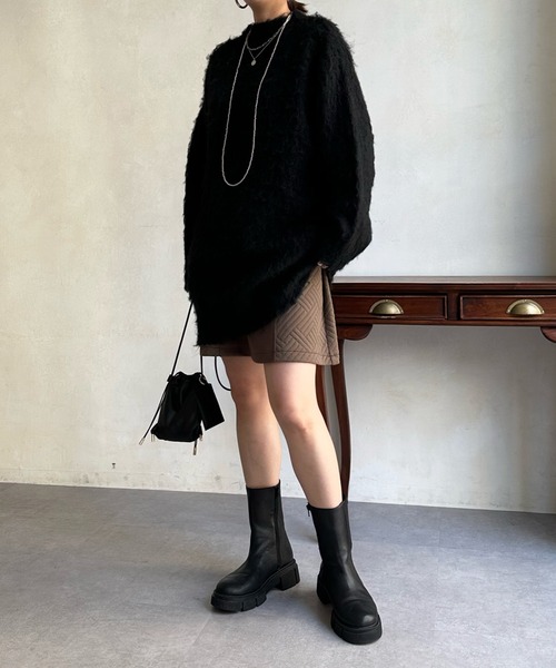 DouDou（ドゥドゥ）の「シャギーニットチュニックワンピース（ワンピース・レディース・ブラック/アイボリー/ベージュ・FREE）」の7枚目の写真