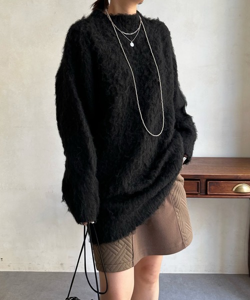 DouDou（ドゥドゥ）の「シャギーニットチュニックワンピース（ワンピース・レディース・ブラック/アイボリー/ベージュ・FREE）」の9枚目の写真