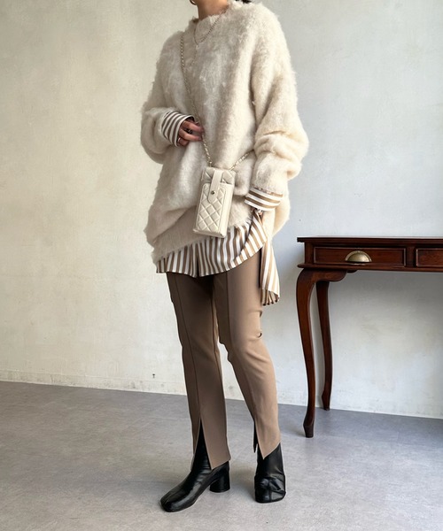 DouDou（ドゥドゥ）の「シャギーニットチュニックワンピース（ワンピース・レディース・ブラック/アイボリー/ベージュ・FREE）」の13枚目の写真