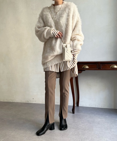 DouDou（ドゥドゥ）の「シャギーニットチュニックワンピース（ワンピース・レディース・ブラック/アイボリー/ベージュ・FREE）」の14枚目の写真