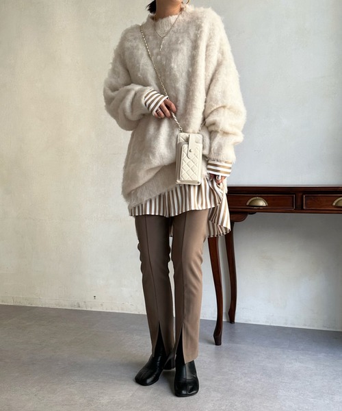 DouDou（ドゥドゥ）の「シャギーニットチュニックワンピース（ワンピース・レディース・ブラック/アイボリー/ベージュ・FREE）」の15枚目の写真