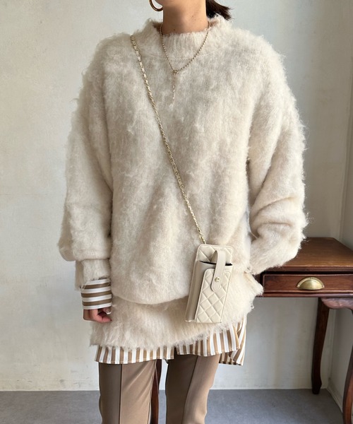 DouDou（ドゥドゥ）の「シャギーニットチュニックワンピース（ワンピース・レディース・ブラック/アイボリー/ベージュ・FREE）」の21枚目の写真