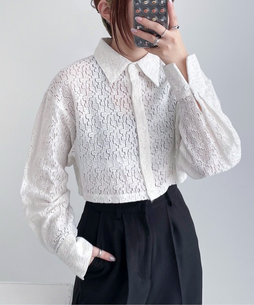 EPIMI E'PIMMY（エピミエピミー）の「キカガクレースショートシャツ（シャツ/ブラウス・レディース・アイボリー/ブラック/オフホワイト・MEDIUM）」の2枚目の写真