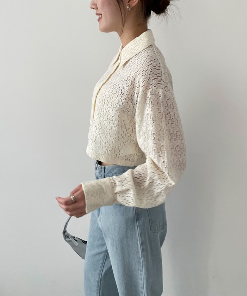 EPIMI E'PIMMY（エピミエピミー）の「キカガクレースショートシャツ（シャツ/ブラウス・レディース・アイボリー/ブラック/オフホワイト・MEDIUM）」の4枚目の写真