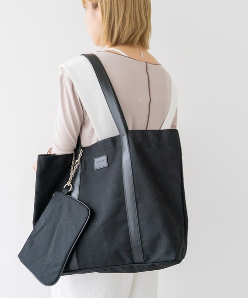 MURUA（ムルーア）の「MURUA (ムルーア) トートバッグ LINEN&CANVAS MR-B1131（トートバッグ・レディース・ブラック/ベージュ・FREE）」の3枚目の写真