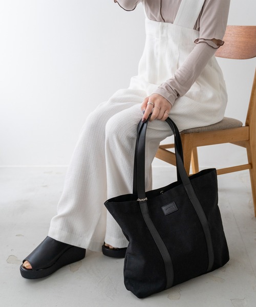 MURUA（ムルーア）の「MURUA (ムルーア) トートバッグ LINEN&CANVAS MR-B1131（トートバッグ・レディース・ブラック/ベージュ・FREE）」の5枚目の写真