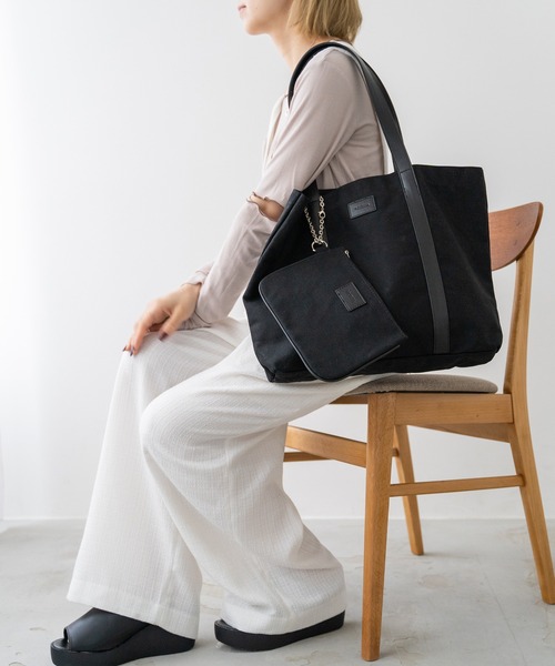 MURUA（ムルーア）の「MURUA (ムルーア) トートバッグ LINEN&CANVAS MR-B1131（トートバッグ・レディース・ブラック/ベージュ・FREE）」の4枚目の写真