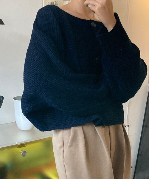 fd style(エフディ スタイル)の「ルーズフィットクロップカーディガン(カーディガン/ボレロ・レディース・Navy/White/LT.Blue/PINK・FREE)」の2枚目の写真