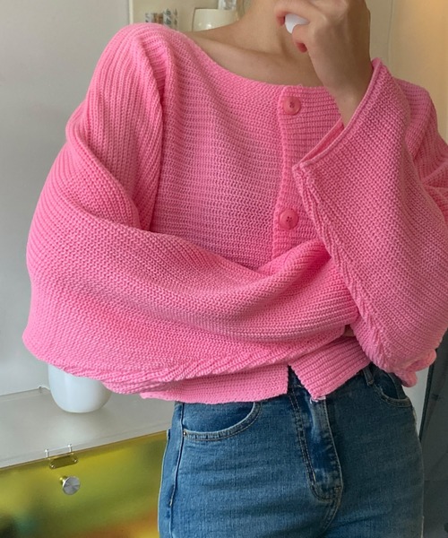 fd style(エフディ スタイル)の「ルーズフィットクロップカーディガン(カーディガン/ボレロ・レディース・Navy/White/LT.Blue/PINK・FREE)」の4枚目の写真