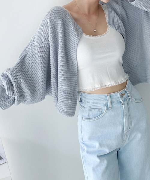 fd style(エフディ スタイル)の「ルーズフィットクロップカーディガン(カーディガン/ボレロ・レディース・Navy/White/LT.Blue/PINK・FREE)」の5枚目の写真