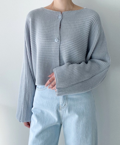 fd style(エフディ スタイル)の「ルーズフィットクロップカーディガン(カーディガン/ボレロ・レディース・Navy/White/LT.Blue/PINK・FREE)」の6枚目の写真