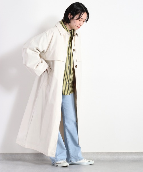 cepo（セポ）の「ハイネック シャークスキンコート（ステンカラーコート・レディース・ブラック/オフホワイト・M）」の6枚目の写真