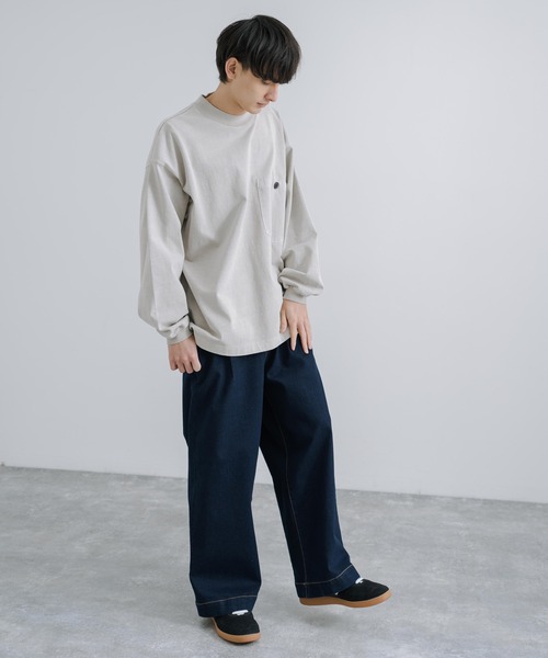 KRIFF MAYER(クリフメイヤー)の「KRIFF MAYER クリフメイヤー オーバーサイズ ピグメント胸ポケットロングTシャツ(Tシャツ/カットソー・メンズ・アッシュグレー/ダークブルー/カーキ/セージグリーン・M/L/XL)」の7枚目の写真