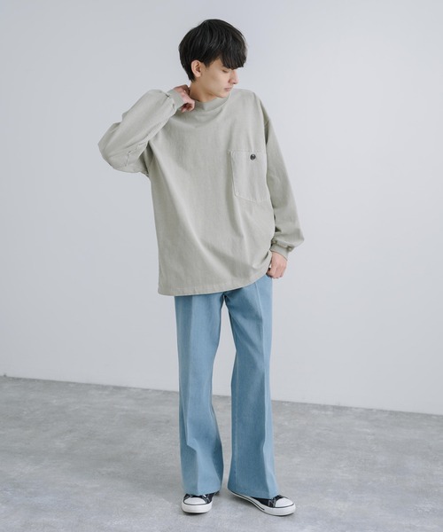 KRIFF MAYER(クリフメイヤー)の「KRIFF MAYER クリフメイヤー オーバーサイズ ピグメント胸ポケットロングTシャツ(Tシャツ/カットソー・メンズ・アッシュグレー/ダークブルー/カーキ/セージグリーン・M/L/XL)」の8枚目の写真