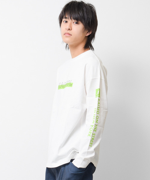 KANGOL KIDS(カンゴールキッズ)の「KANGOL 別注袖ネオンプリントロングTシャツ(Tシャツ/カットソー・キッズ・ブラック/チャコールグレー/オフホワイト・130/140/160/150/120)」の5枚目の写真