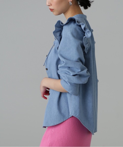 ◇肩フリルスタンドネックデニムブラウス(シャツ/ブラウス)|FREE'S ◇肩フリルスタンドネックデニムブラウス(シャツ/ブラウス)|FREE'S