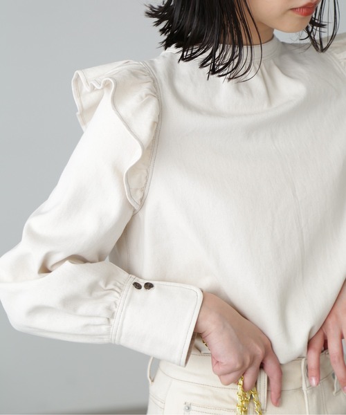 スタンドネックデニムフリルブラウス JOURNAL STANDARD relume｜《追加2》スタンドネックデニムフリル